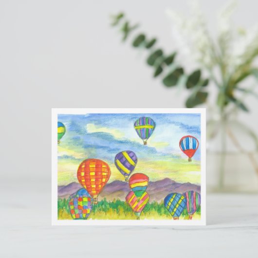 Waterverf van kleurrijke hot-luchtballonnen briefkaart (Staand voorkant)
