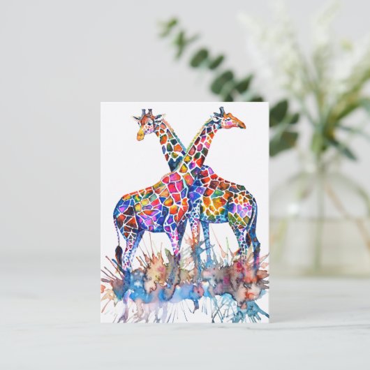 Waterverf van kleurrijke regenboogGiraffes Briefkaart (Staand voorkant)