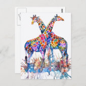 Waterverf van kleurrijke regenboogGiraffes Briefkaart (Voorkant / Achterkant)