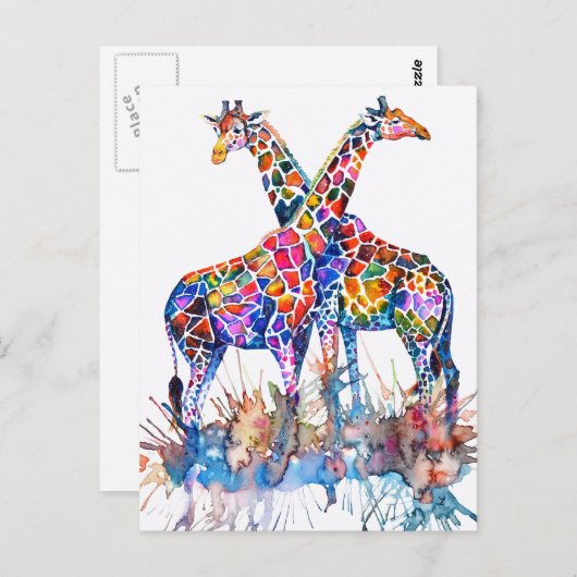 Waterverf van kleurrijke regenboogGiraffes Briefkaart (Voorkant / Achterkant)