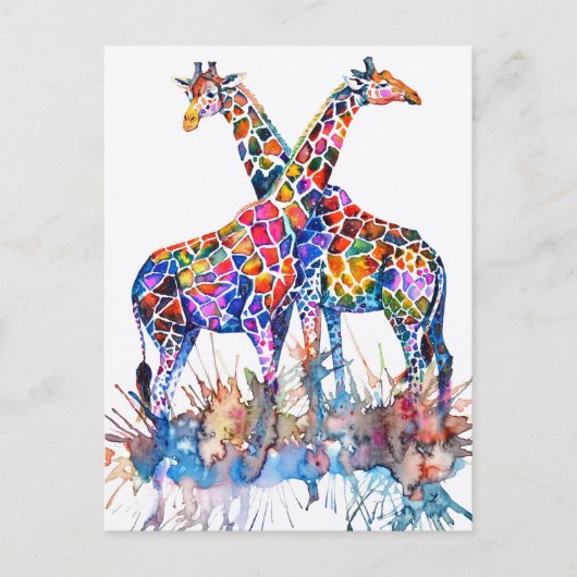 Waterverf van kleurrijke regenboogGiraffes Briefkaart (Voorkant)