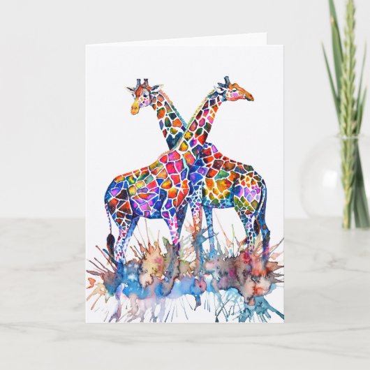 Waterverf van kleurrijke regenboogGiraffes Kaart (Voorkant)