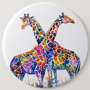 Waterverf van kleurrijke regenboogGiraffes Ronde Button 6,0 Cm