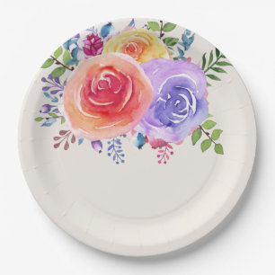 Waterverf van kleurrijke Rozen Floral Papieren Bordje