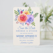 Waterverf van kleurrijke Rozen Floral Save The Date (Staand voorkant)