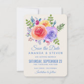 Waterverf van kleurrijke Rozen Floral Save The Date (Voorkant)