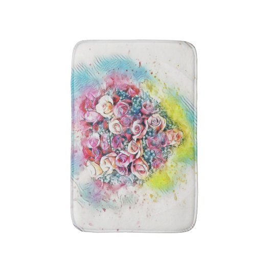  Waterverf van kleurrijke Rozen Hart Badmat (Voorkant Verticaal)