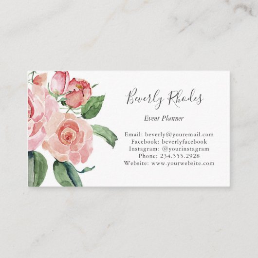 Waterverf van kmo's en Rozen Visitekaartje (Achterkant)