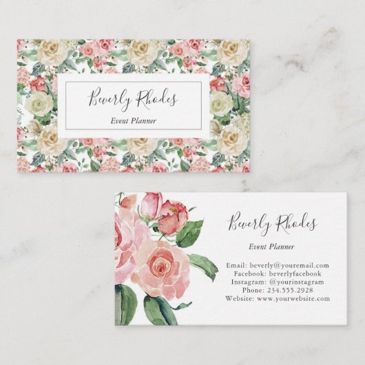 Waterverf van kmo's en Rozen Visitekaartje (Voorkant / Achterkant)