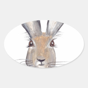 Waterverf van konijnenbos ovale sticker