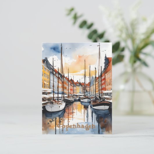 Waterverf van kopenhagen briefkaart (Staand voorkant)