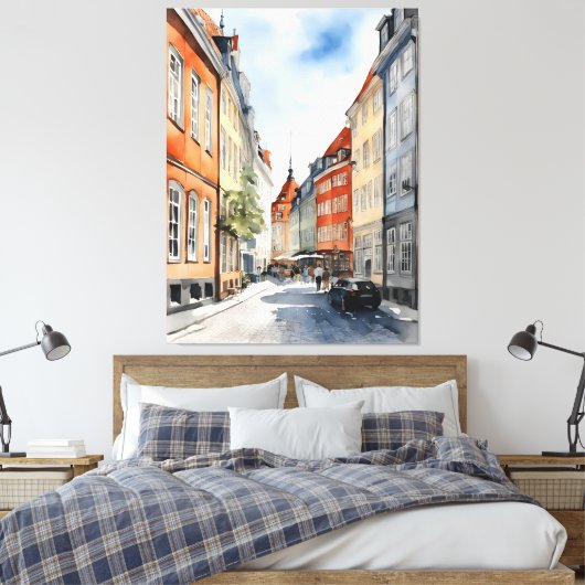 Waterverf van kopenhagen canvas afdruk (Insitu (Slaapkamer))