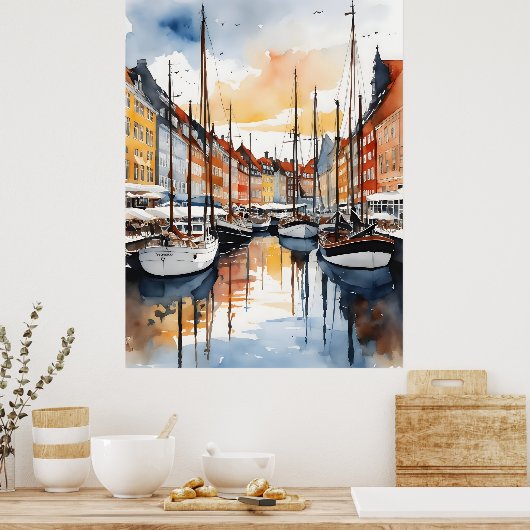 Waterverf van kopenhagen poster (Keuken)