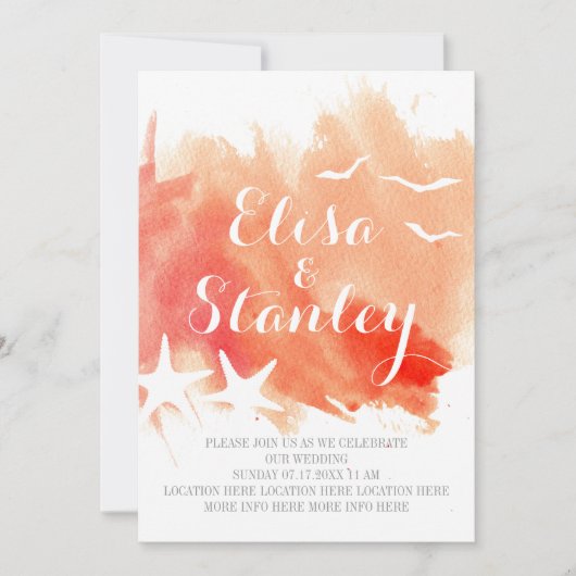 Waterverf van koraal, strandbruiloft kaart (Voorkant)
