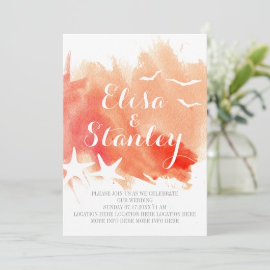Waterverf van koraal, strandbruiloft kaart (Staand voorkant)