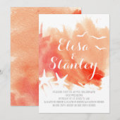 Waterverf van koraal, strandbruiloft kaart (Voorkant / Achterkant)