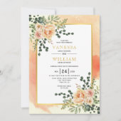 Waterverf van koraalperziken bloemen bloemen kaart (Voorkant)