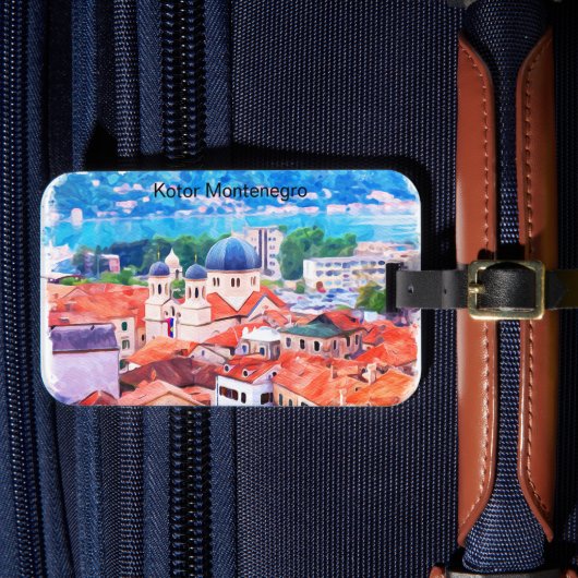 Waterverf van Kotor Montenegro Bagagelabel (Voorkant Insitu 4)