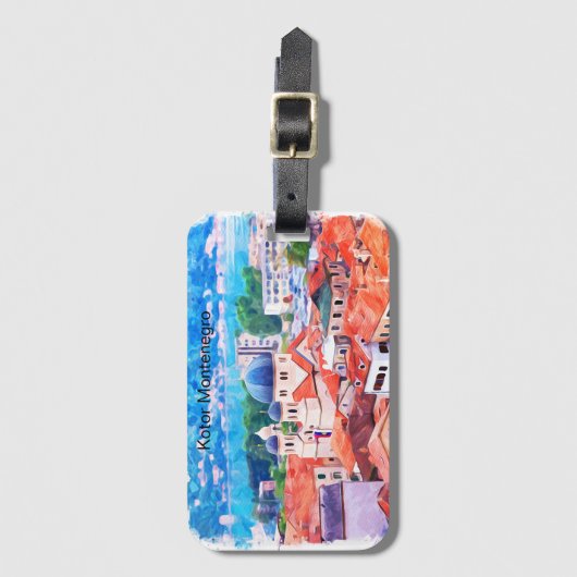 Waterverf van Kotor Montenegro Bagagelabel (Voorkant (verticaal))