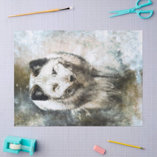 Waterverf van kunstvos in het wild tissuepapier (Craft)