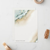 Waterverf van kustvaart Zee Waves Sand Beach Notitiekaartje (Voorkant / Achterkant in situ)