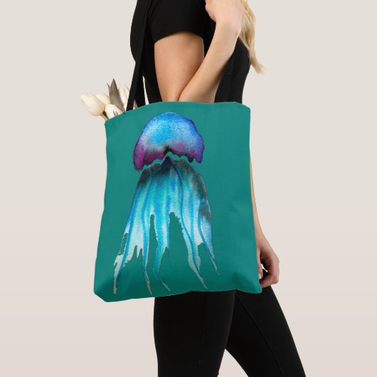Waterverf van kwallen kleurrijke moderne aquatisch tote bag (Dichtbij)