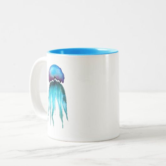 Waterverf van kwallen kleurrijke moderne aquatisch tweekleurige koffiemok (Voorkant links)