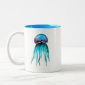 Waterverf van kwallen kleurrijke moderne aquatisch tweekleurige koffiemok (Links)
