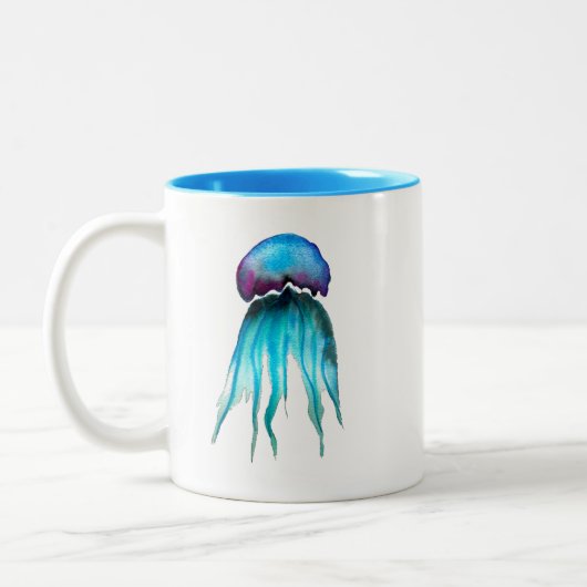 Waterverf van kwallen kleurrijke moderne aquatisch tweekleurige koffiemok (Links)