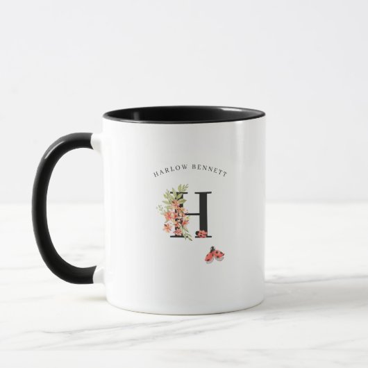 Waterverf van Ladybug Floral Monogram koffie Mok (Links)