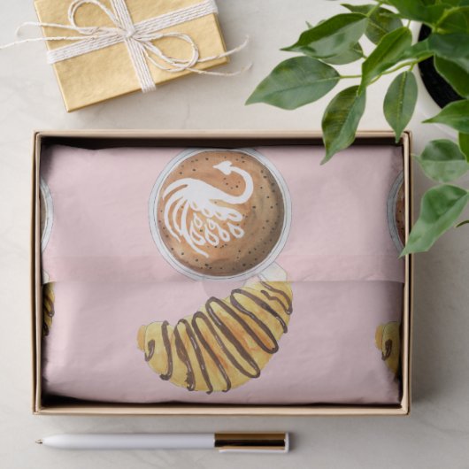 Waterverf van latte en chocolade-croissant tissuepapier (Geschenk)
