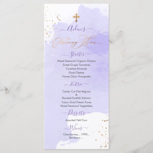 Waterverf van Lavender Christening+1st Birthday Me Menu (Voorkant)