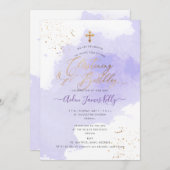 Waterverf van Lavender Christening+1st Birthday Ui Kaart (Voorkant / Achterkant)