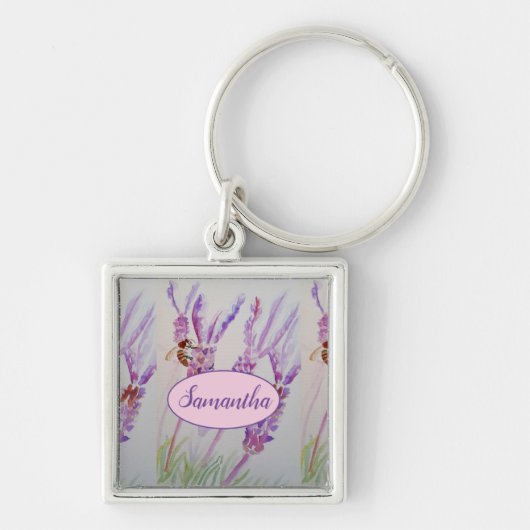 Waterverf van lavender en bijen Mok op zaterdag Ke Sleutelhanger (Voorkant)