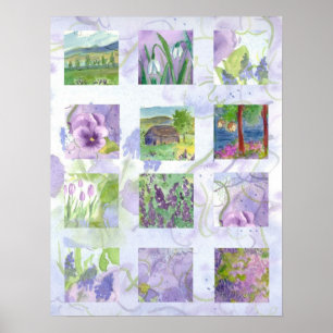 Waterverf van lavender Fields bloem collage art Poster