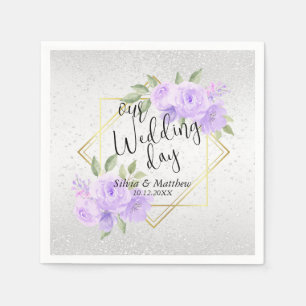 Waterverf van Lavender Floral en White Glitter Servet