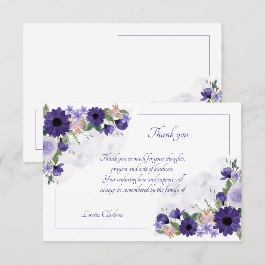 Waterverf van Lavender Floral Sympathie Hartelijk  Bedankkaart (Voorkant / Achterkant)