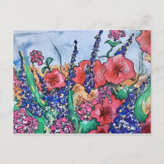 Waterverf van Lavender Poppies Garden Briefkaart (Voorkant)