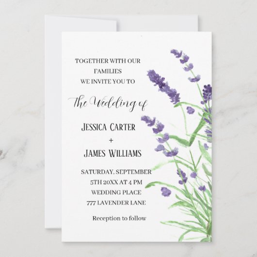 Waterverf van Lavender Rustic Elegant Wedding Kaart (Voorkant)