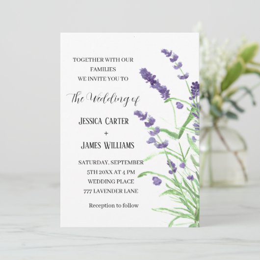 Waterverf van Lavender Rustic Elegant Wedding Kaart (Staand voorkant)
