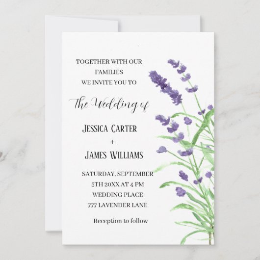 Waterverf van Lavender Rustic Elegant Wedding Kaart (Voorkant)