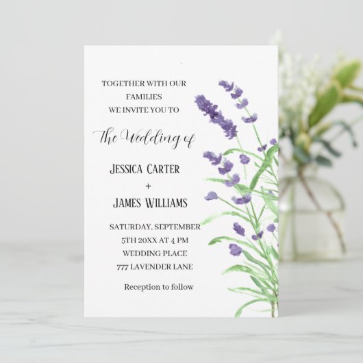 Waterverf van Lavender Rustic Elegant Wedding Kaart (Staand voorkant)