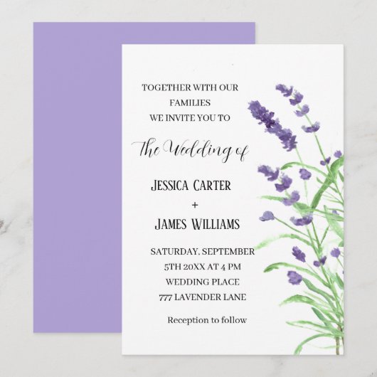 Waterverf van Lavender Rustic Elegant Wedding Kaart (Voorkant / Achterkant)