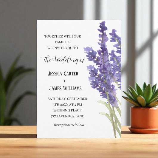Waterverf van Lavender Rustic Elegant Wedding Kaart