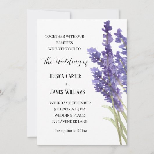 Waterverf van Lavender Rustic Elegant Wedding Kaart (Voorkant)