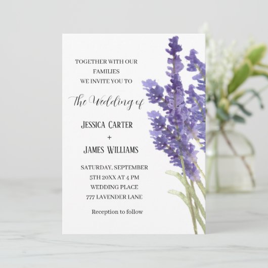 Waterverf van Lavender Rustic Elegant Wedding Kaart (Staand voorkant)