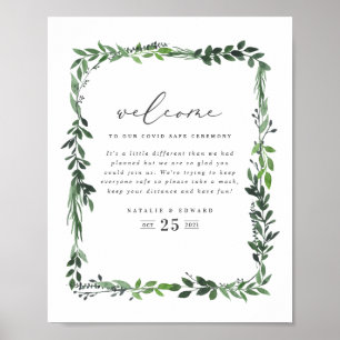 waterverf van leafy geometrische covid safe bruilo poster