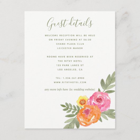 Waterverf van lente-bruiloft informatiekaartje (Voorkant)