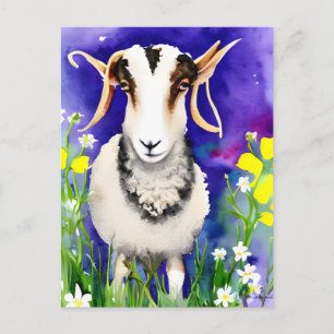 Waterverf van lente-Pasen-Jacob Sheep-Floral Briefkaart