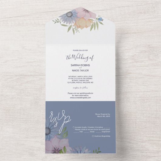 Waterverf van lentestuinbloemen met handbeschilder all in one uitnodiging (Binnen)